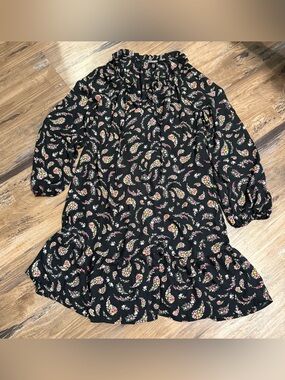 Old Navy Black Floral Paisley Ruffle-Hem Dress